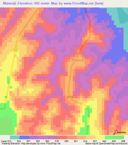 Malandji,Congo (Kinshasa) Elevation Map