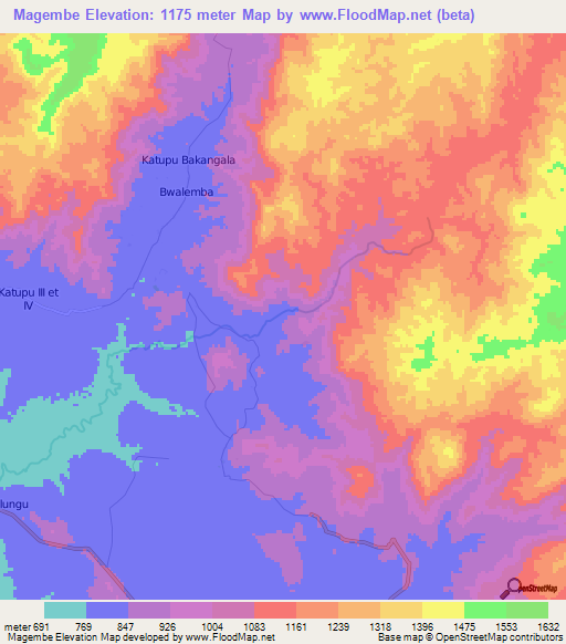 Magembe,Congo (Kinshasa) Elevation Map
