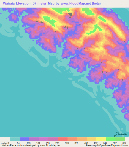 Wairaia,Solomon Islands Elevation Map