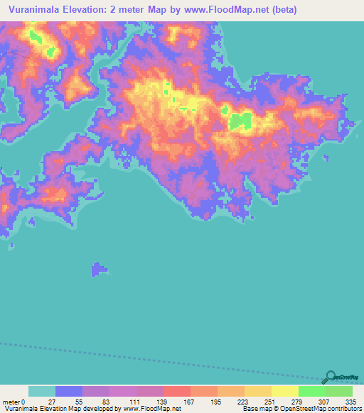 Vuranimala,Solomon Islands Elevation Map