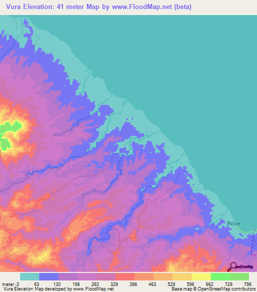 Vura,Solomon Islands Elevation Map
