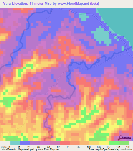 Vura,Solomon Islands Elevation Map