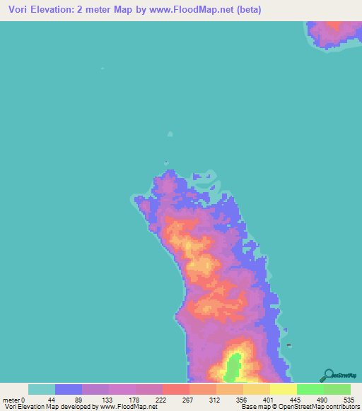 Vori,Solomon Islands Elevation Map