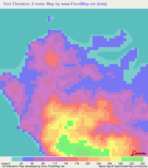 Vori,Solomon Islands Elevation Map