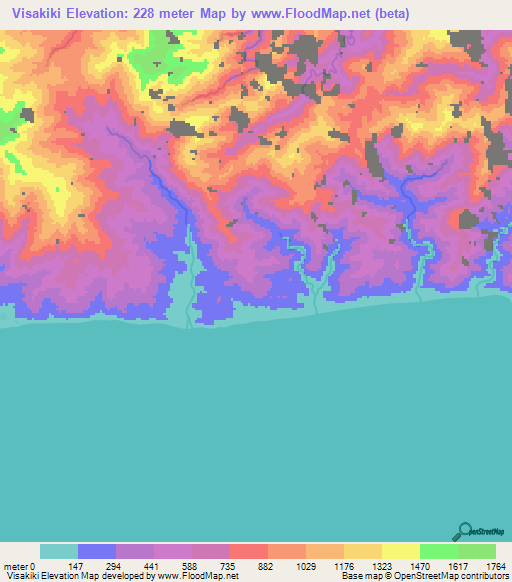 Visakiki,Solomon Islands Elevation Map