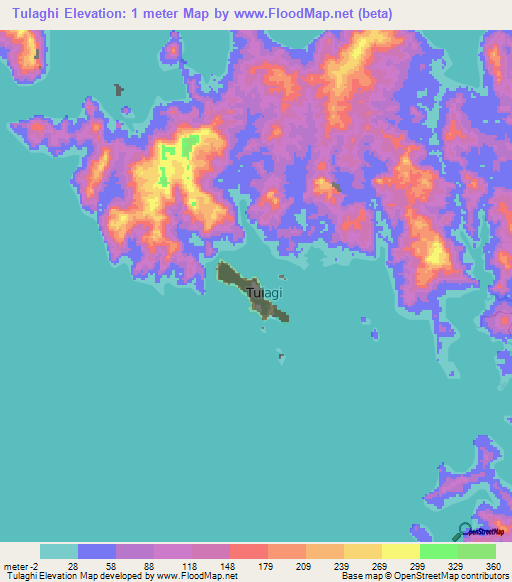 Tulaghi,Solomon Islands Elevation Map