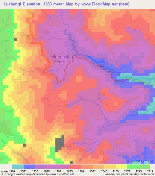 Lushangi,Congo (Kinshasa) Elevation Map