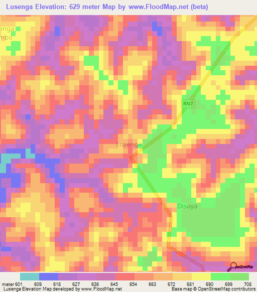 Lusenga,Congo (Kinshasa) Elevation Map