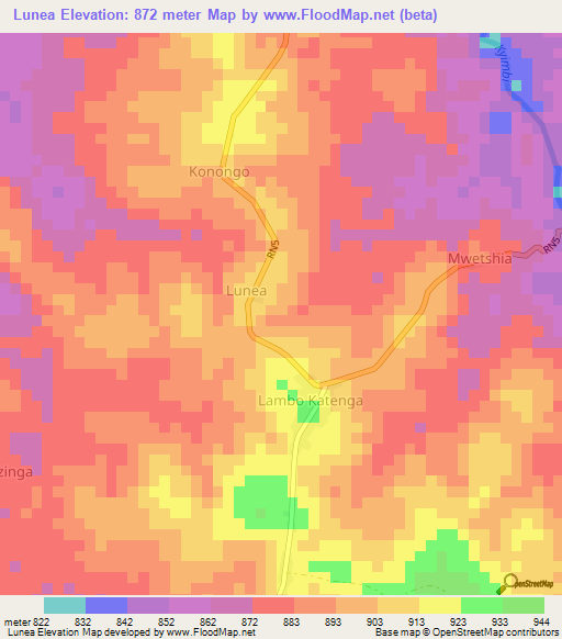 Lunea,Congo (Kinshasa) Elevation Map