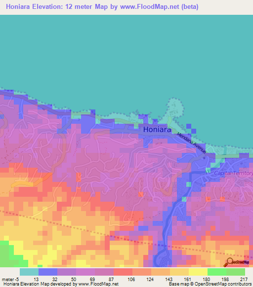 Honiara,Solomon Islands Elevation Map