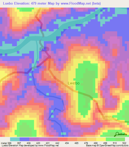 Luebo,Congo (Kinshasa) Elevation Map