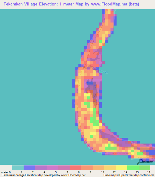 Tekarakan Village,Kiribati Elevation Map
