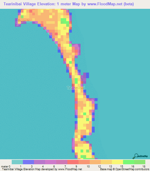 Tearinibai Village,Kiribati Elevation Map