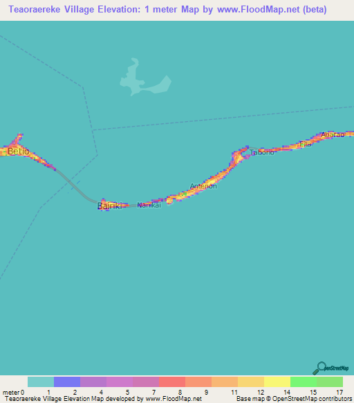 Teaoraereke Village,Kiribati Elevation Map