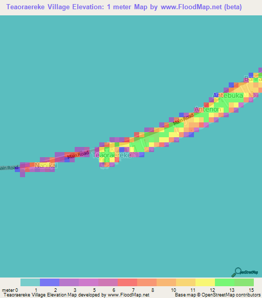 Teaoraereke Village,Kiribati Elevation Map
