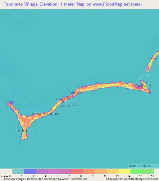 Tabonuea Village,Kiribati Elevation Map