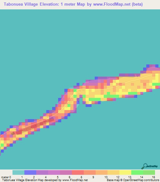 Tabonuea Village,Kiribati Elevation Map