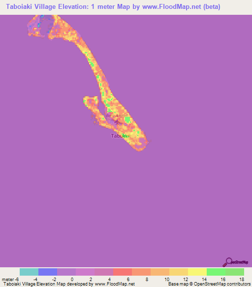 Taboiaki Village,Kiribati Elevation Map