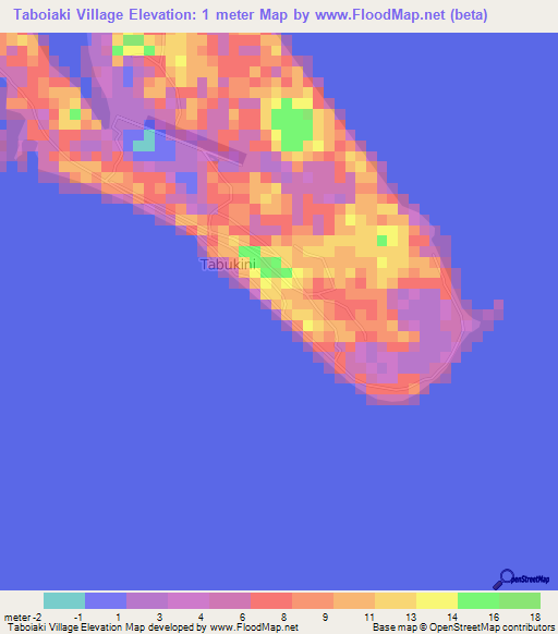 Taboiaki Village,Kiribati Elevation Map
