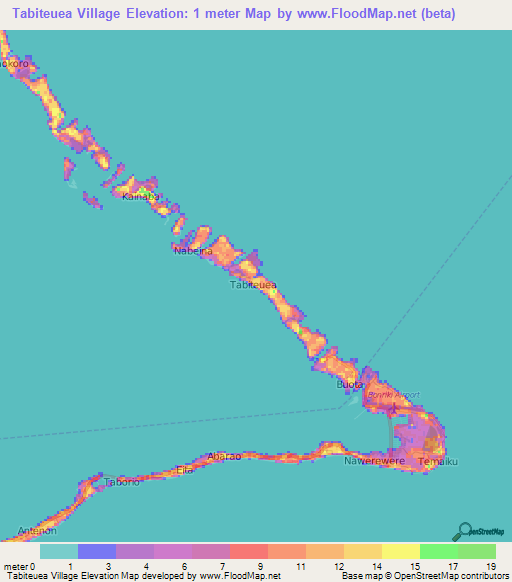 Tabiteuea Village,Kiribati Elevation Map