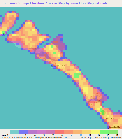 Tabiteuea Village,Kiribati Elevation Map