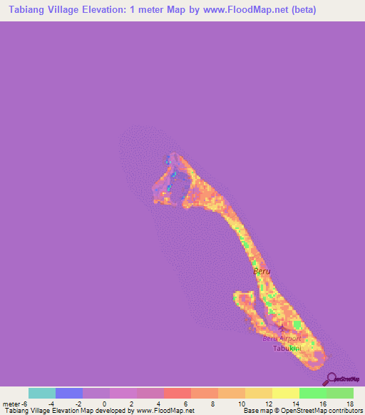 Tabiang Village,Kiribati Elevation Map