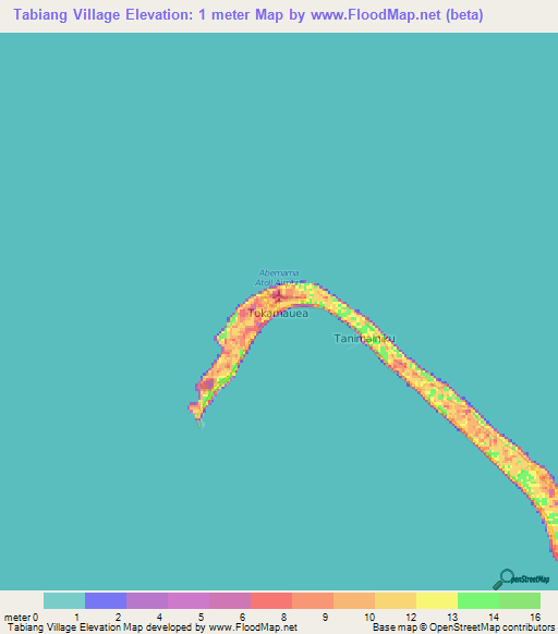 Tabiang Village,Kiribati Elevation Map