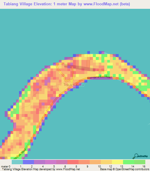 Tabiang Village,Kiribati Elevation Map