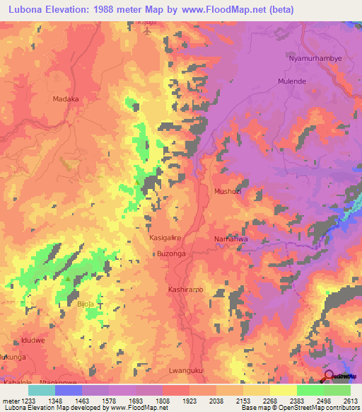 Lubona,Congo (Kinshasa) Elevation Map