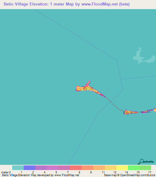 Betio Village,Kiribati Elevation Map