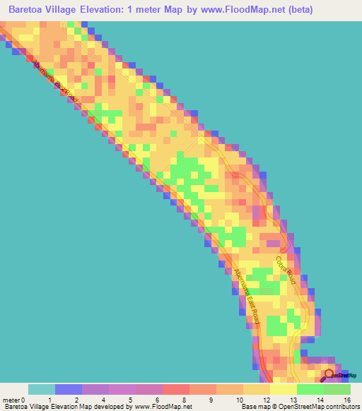 Baretoa Village,Kiribati Elevation Map