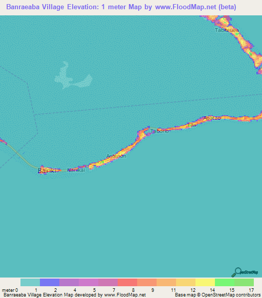 Banraeaba Village,Kiribati Elevation Map