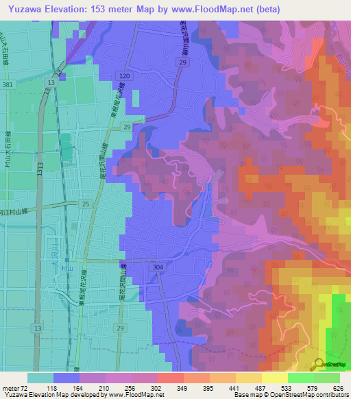 Yuzawa,Japan Elevation Map