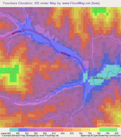 Yunohara,Japan Elevation Map
