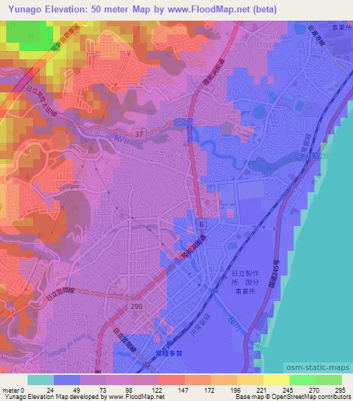 Yunago,Japan Elevation Map