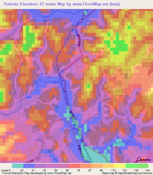 Yumoto,Japan Elevation Map