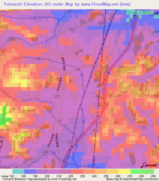 Yuimachi,Japan Elevation Map