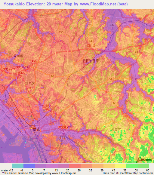 Yotsukaido,Japan Elevation Map