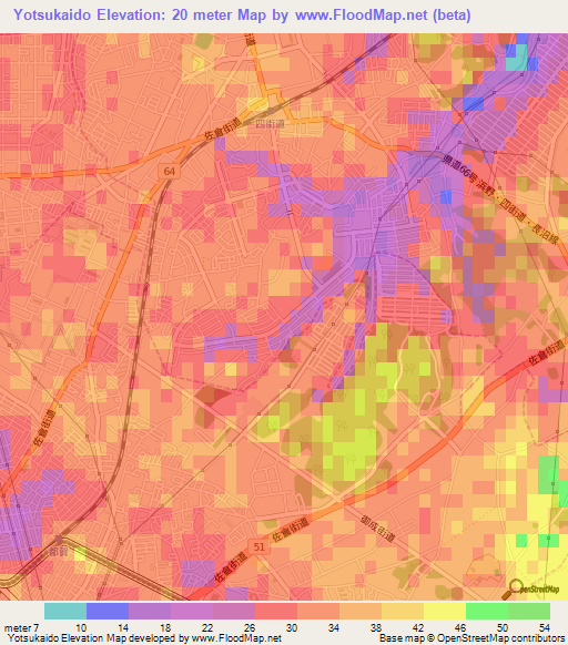 Yotsukaido,Japan Elevation Map