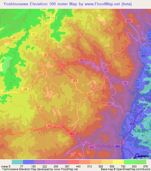 Yoshinosawa,Japan Elevation Map