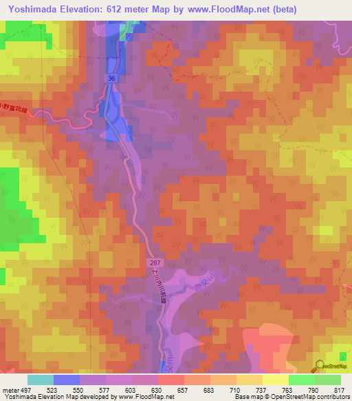 Yoshimada,Japan Elevation Map