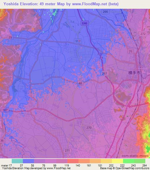 Yoshida,Japan Elevation Map