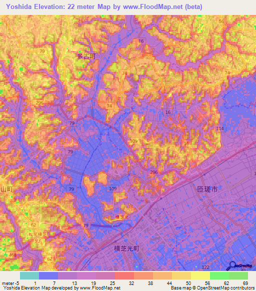 Yoshida,Japan Elevation Map