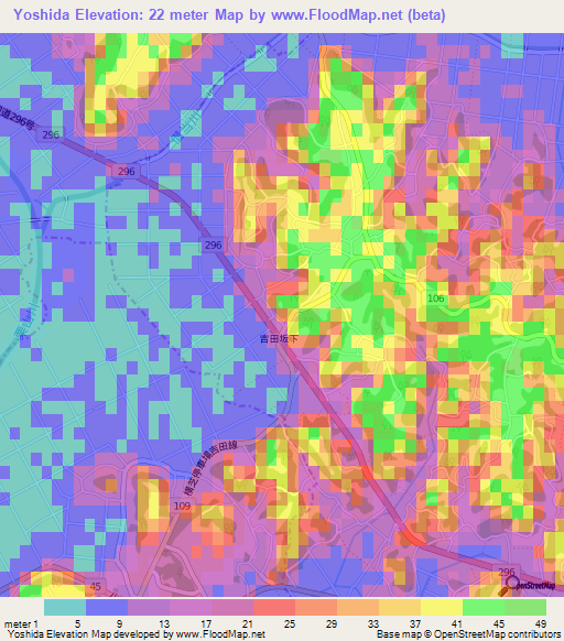 Yoshida,Japan Elevation Map