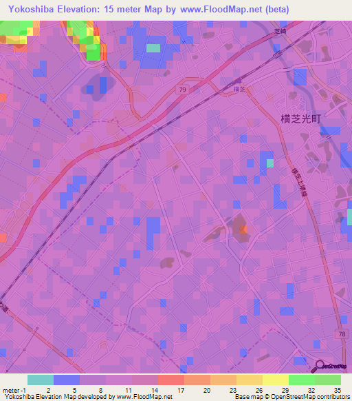 Yokoshiba,Japan Elevation Map