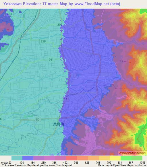 Yokosawa,Japan Elevation Map