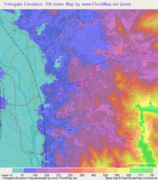 Yokogake,Japan Elevation Map