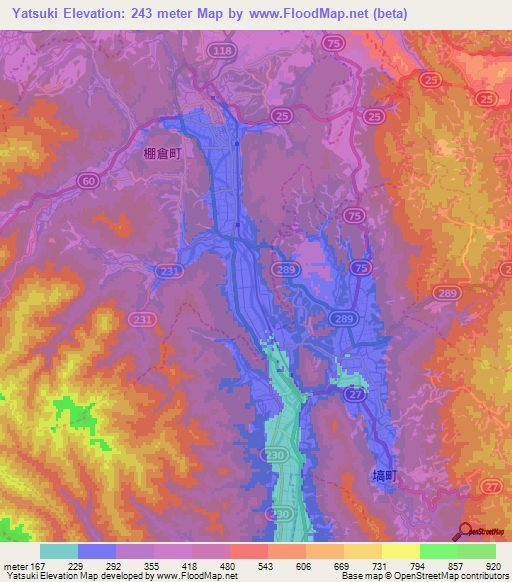 Yatsuki,Japan Elevation Map