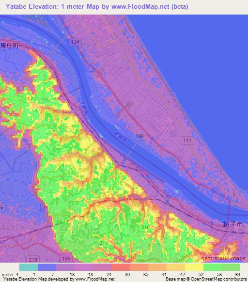 Yatabe,Japan Elevation Map