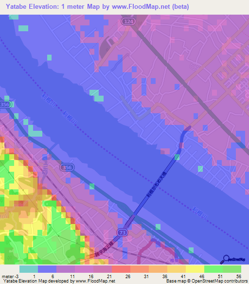 Yatabe,Japan Elevation Map